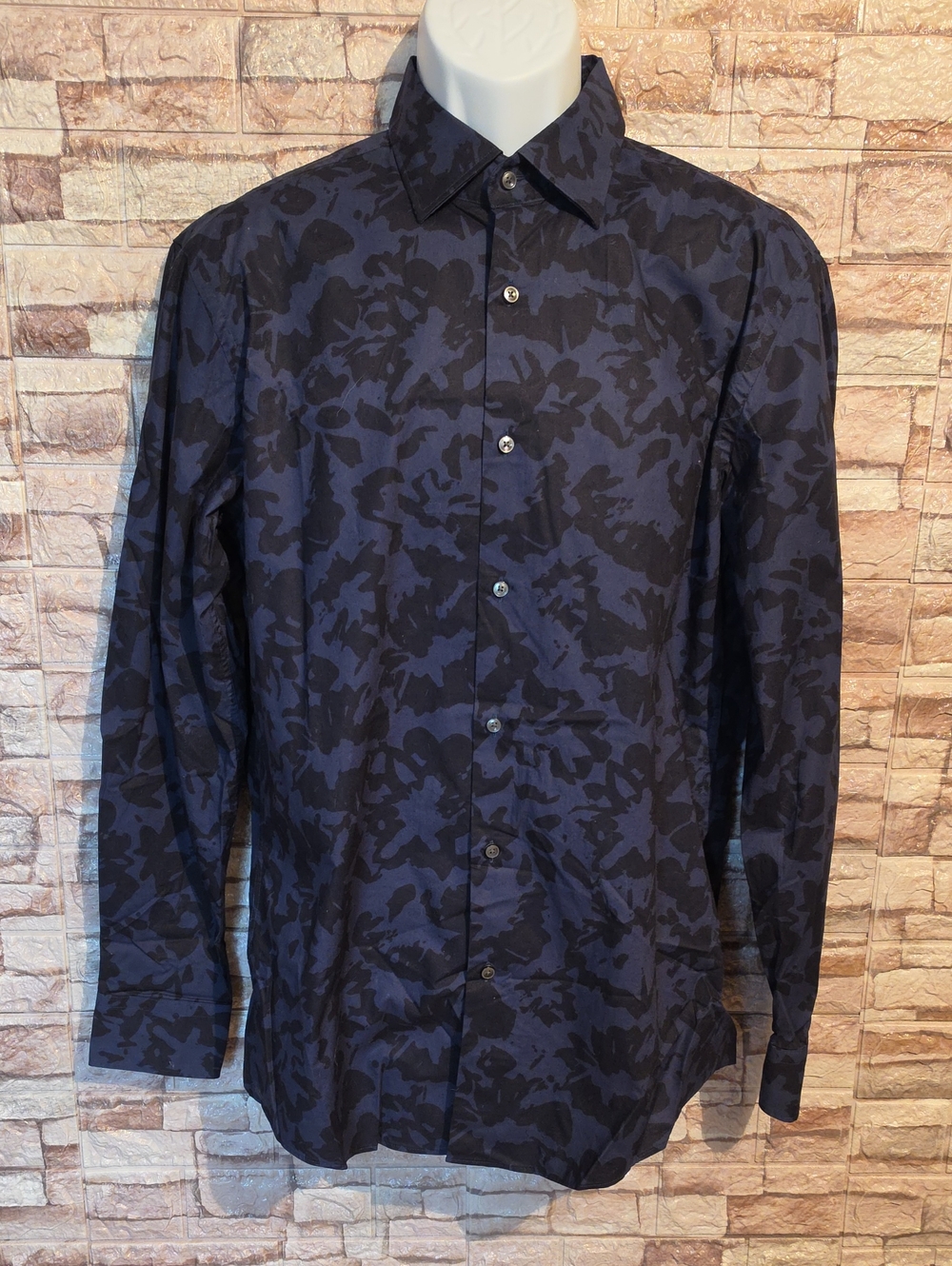 Hugo Boss Slim Fit Stretch Dark  Blue Camouflage Button-Up Shirt